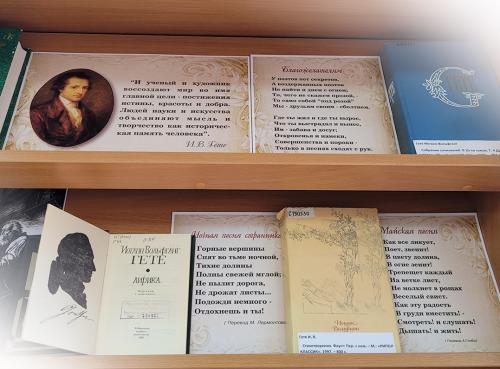 Книжная выставка «И. В. Гете - эпоха мировой поэзии» (к 275-летию со дня рождения немецкого поэта Иоганна Вольфганга фон Гете (1749 - 1832)).